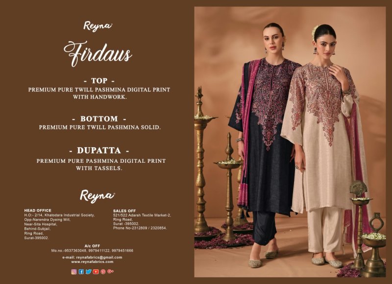 Firdaus By Reyna Twill Pashmina Dress Material
